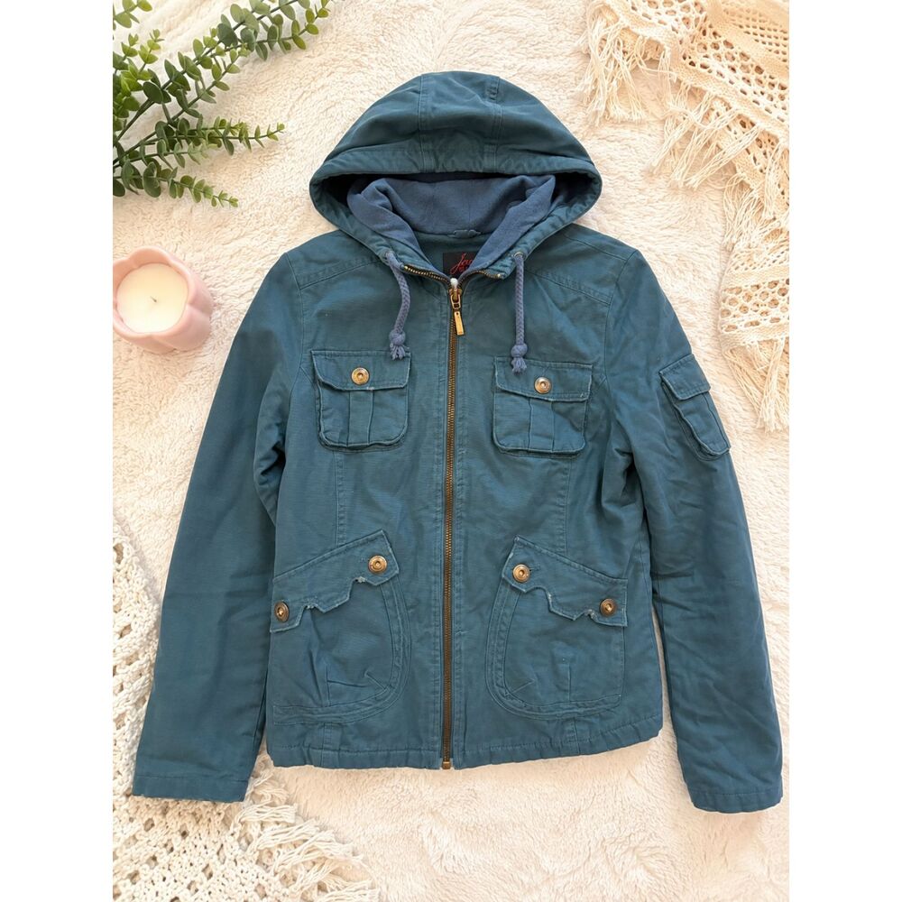 Jack BB Dakota Bella Swan Twilight Jacket Teal Hooded Utility Coat Women’s L